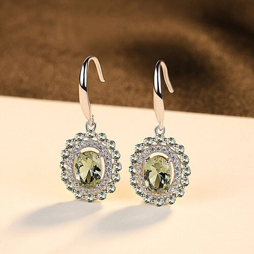High-end Earrings S925 Silver Ear Hook Inlaid Peridot Earring