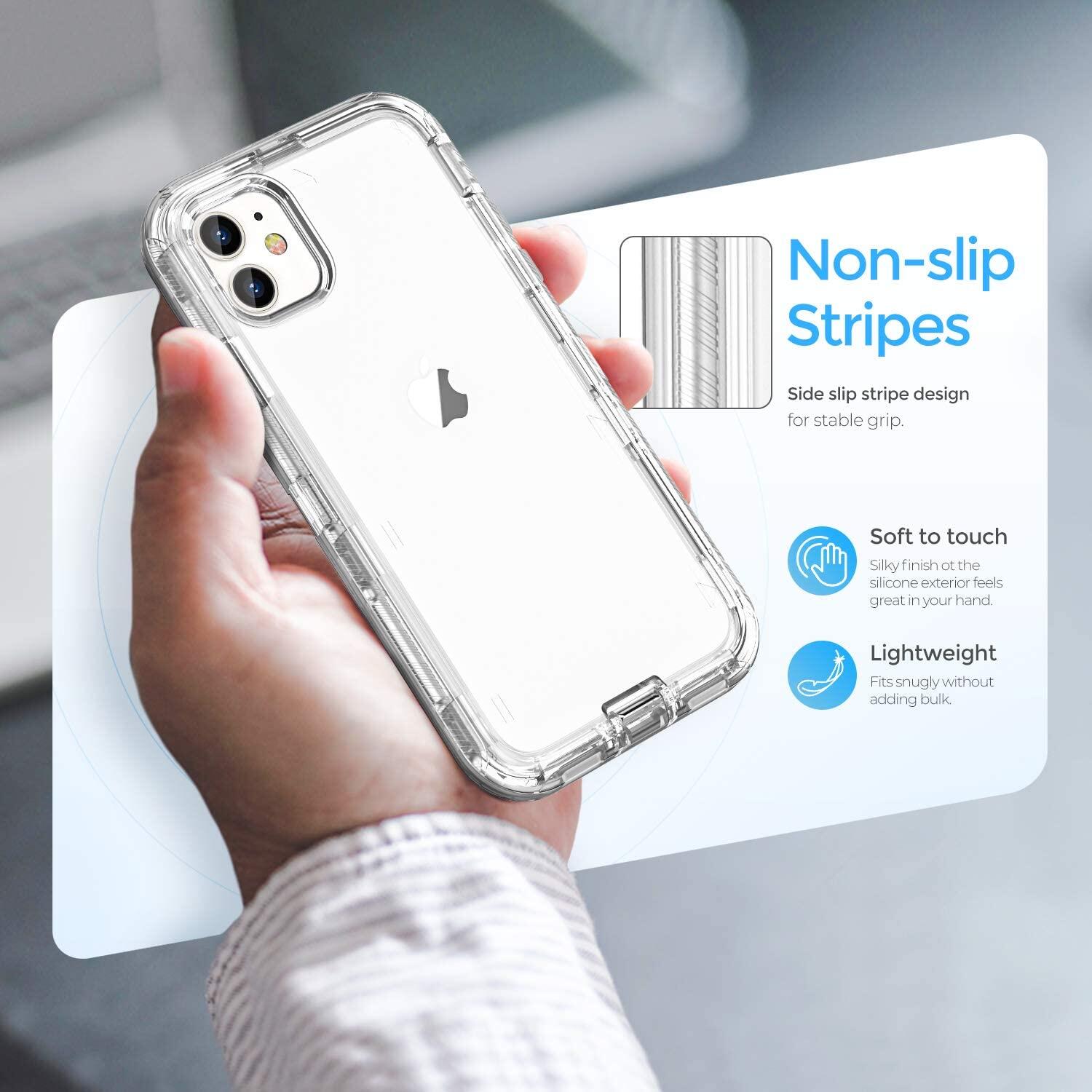 Clear iPhone Case,Transparent Three Layer Hybrid Hard Plastic Soft Rubber Shockproof Armor Defender Case for iPhone 15 Pro Max/14 Pro Max/13 Pro Max/12 Pro Max/SE 2022/11 Pro Max/Xs Max/XR/8 Plus 7 Plus 6s