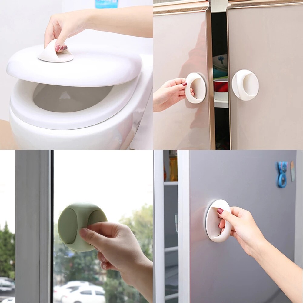 Thợ Săn Trong Mơ, 3 Cái/bộ Tay Nắm Cửa Tự Dính Tay Cầm Bằng Nhựa Đa Năng Phụ Trợ Cốc Hút Nội Thất Cửa Sổ Kính Tủ Tròn Tay Cầm