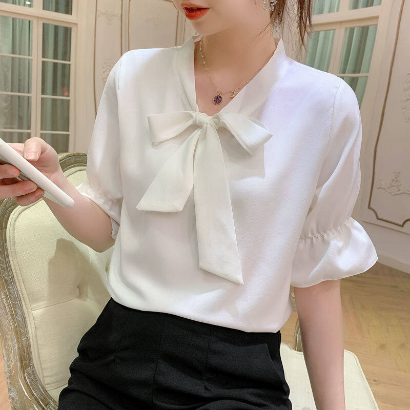 Cộng Với Kích Thước Áo Sơ Mi, Áo Cánh Voan Tay Công Chúa Phối Nơ