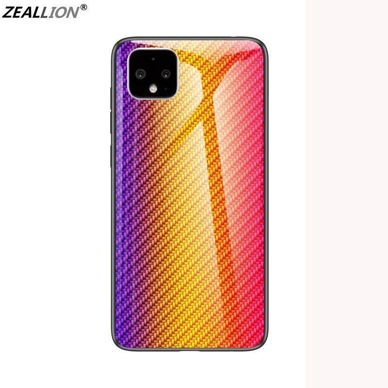 Zeallion For [Google Pixel 2 1 3 3A 4 XL] Colorful Carbon Fiber Pattern Glossy Texture Tempered Glass Phone Case