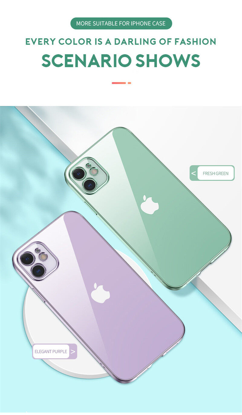 Ốp Điện Thoại Di Động Mạ Điện Góc Vuông Trong Suốt, Ốp Điện Thoại Mềm Cho Apple IPhone 12 Mini Pro Max 11 Pro Max To 6S 7 8 Plus, Ốp Lưng TPU Bảo Vệ Toàn Bộ Ống Kính