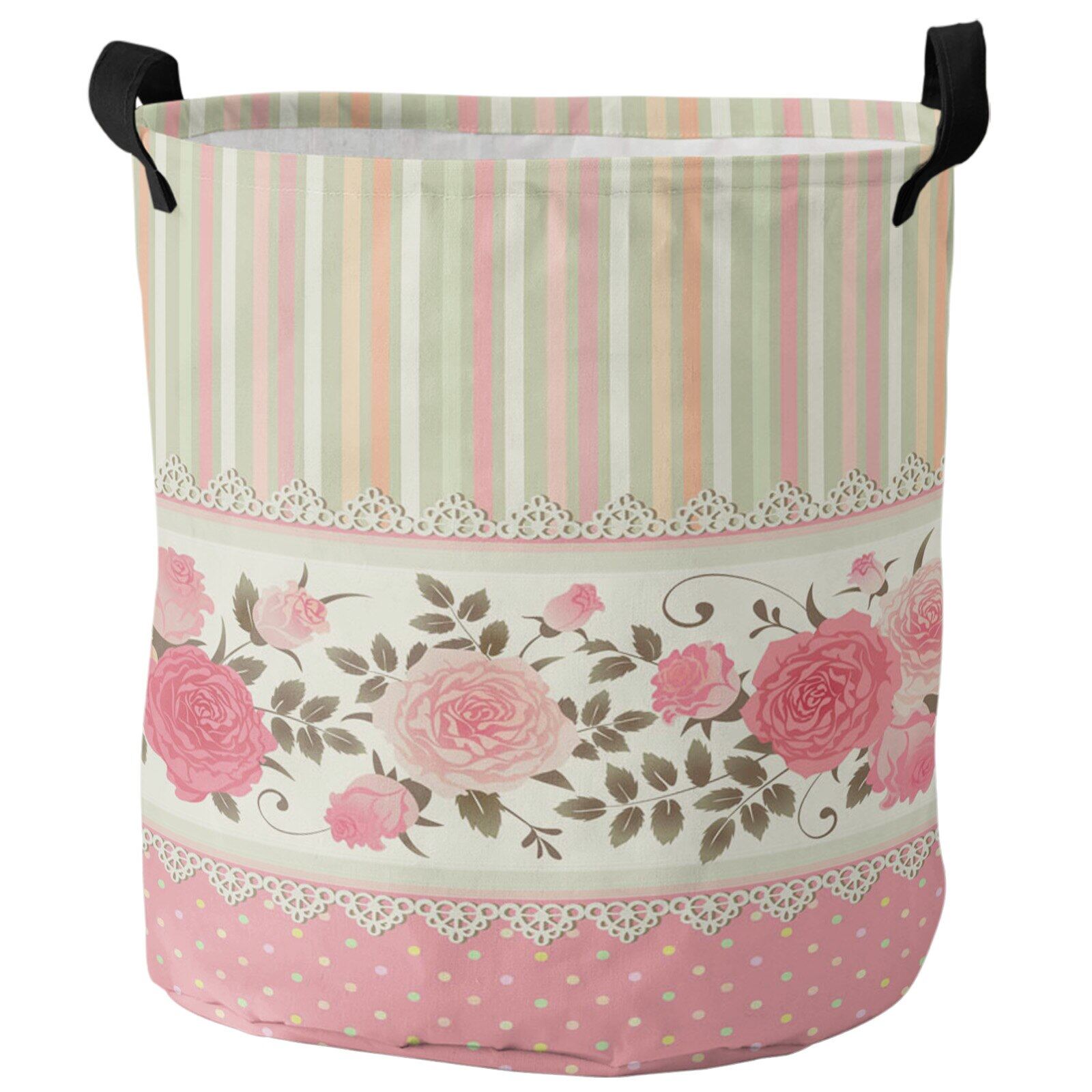 Pink Flower Rose Vintage Dirty Laundry Basket Foldable Waterproof Home Organizer Basket Clothing Children Toy Storage Basket