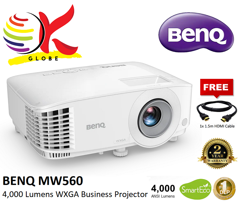 BENQ MW560 DLP PROJECTOR 4000 LUMENS WXGA 1280x800. BUILT-IN