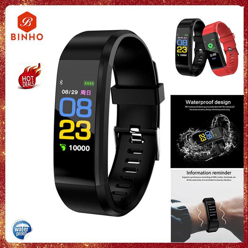 Binho 115 Plus Pita Olahraga Cerdas Warna Layar Smartwatch Tahan Air Smart Jam Gelang Denyut Jantung Pemantau Fitness Jam Tangan Pintar untuk Huawei Xiaomi Vivio iPhone gelang PK Mi 3
