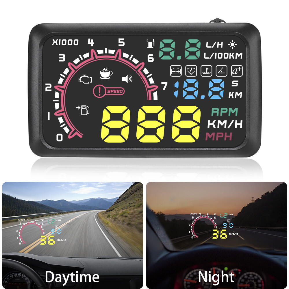 Car HUD Head Up Display 5.5  KM/h & MPH Speeding Warning OBD2 Interface Windshield Projector Multiple-Color Bright Speeding Warning System