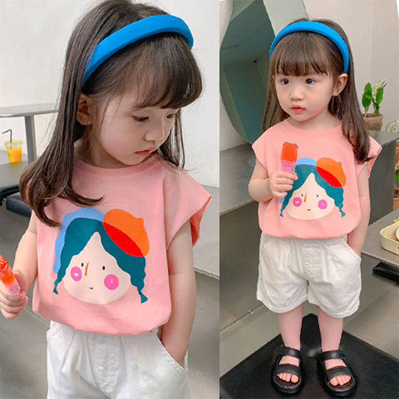 BAOLONGXIN Girls sleeveless vest cotton t-shirt thin section short-sleeved top baby children's short-sleeved