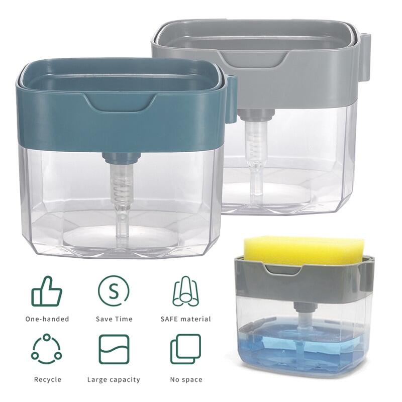 Soap Dispenser Soap Pump Sponge Caddy New Creative Kitchen 2-in-1 Manual Press Liquid Soap Dispenser