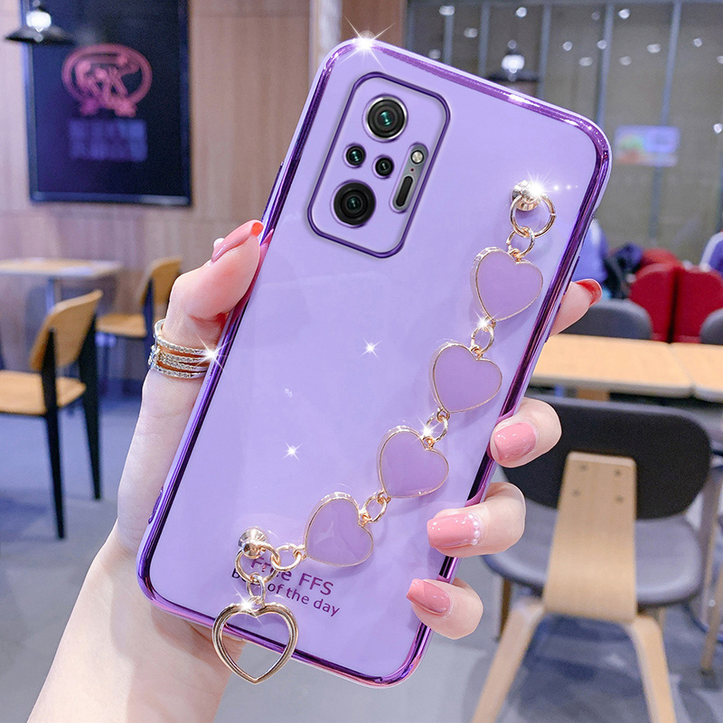 Ốp Bảo Vệ Máy Ảnh Chính Xác Cho Xiaomi Redmi 10 Note 10 Note 10S Note 10 5G Note 10 Pro Ốp Chống Rơi Mạ Phong Cách Nữ Tính Với Vòng Tay Họa Tiết Tình Yêu Dễ Thương