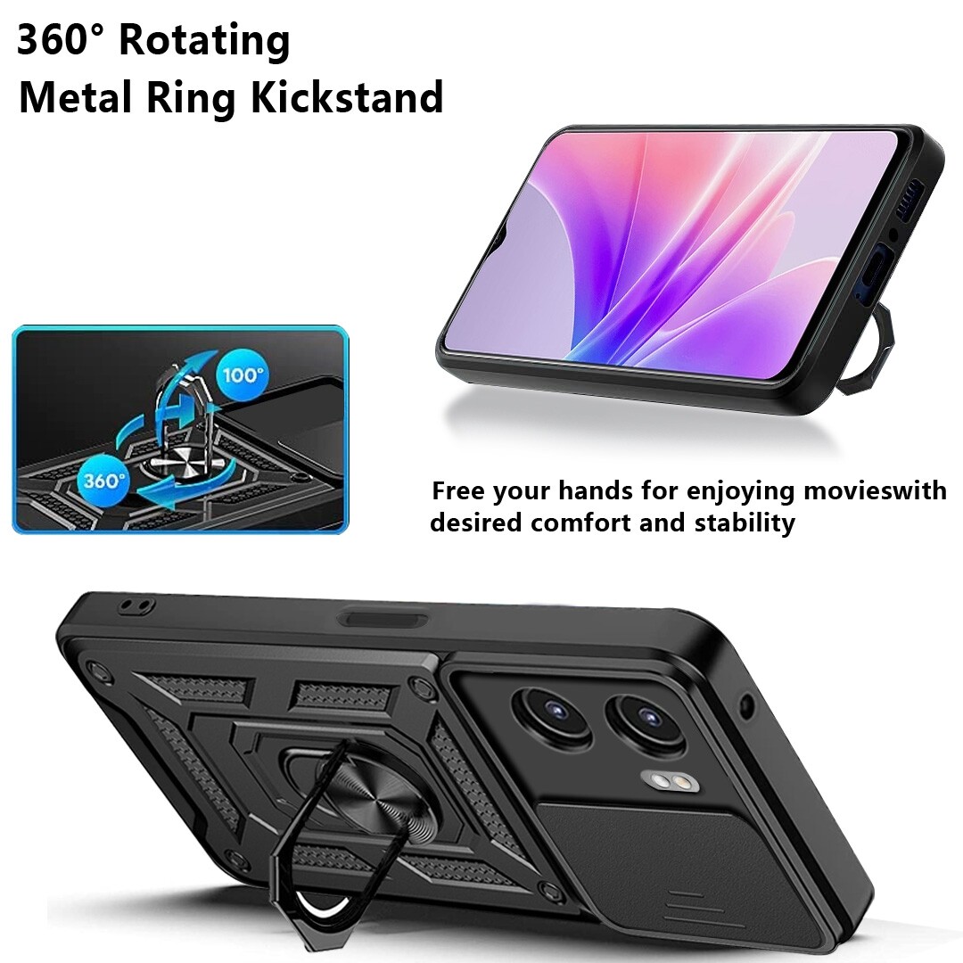 For OPPO A77/A57 Sliding Camera Design TPU + PC Phone Case(Black)