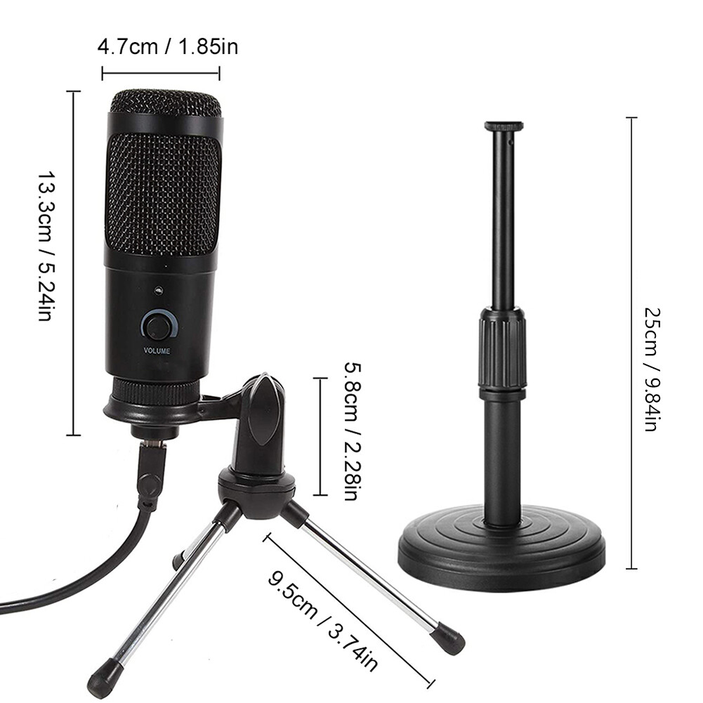 USB Microphone Recording Condenser Microphone with Foldable Tripod Stan for Laptop MAC/Windows/Linux/ PS4, Home Studio Recording Vocals, Voice Overs,Streaming Broadcast and YouTube