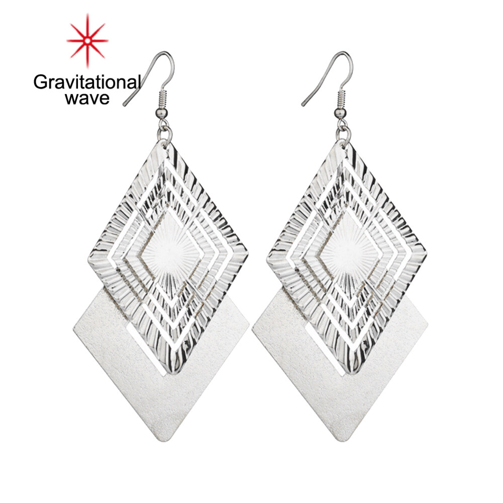 Khuyên tai dài hình thoi hai lớp rỗng thời trang Gravitational Wave