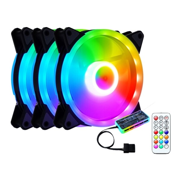 120Mm RGB Case Computer Fan Kit Quiet Color Change Wind Speed Adjustable with ARGB FAN Hub Remote Control for PC
