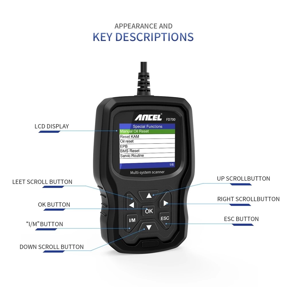 Ancel สแกนเนอร์ FD700 OBD2,อุปกรณ์ตรวจและทำความสะอาดเครื่องยนต์สำหรับ ...