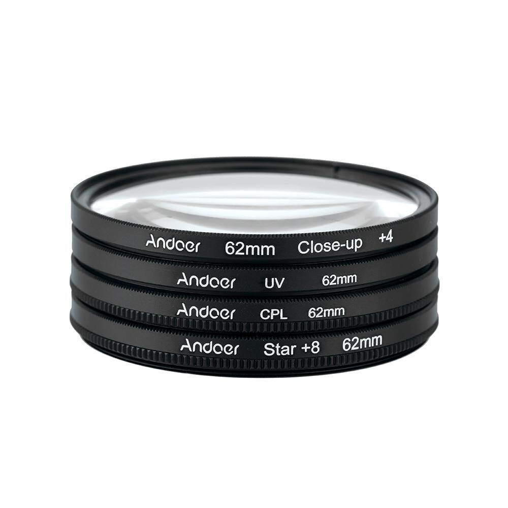 Andoer 62mm UV+CPL+Close-Up+4 +Star 8-Point Filter Circular Filter Kit Circular Polarizer Filter Macro Close-Up Star 8-Point Filter with Bag for Nikon Canon Pentax Sony DSLR Camera