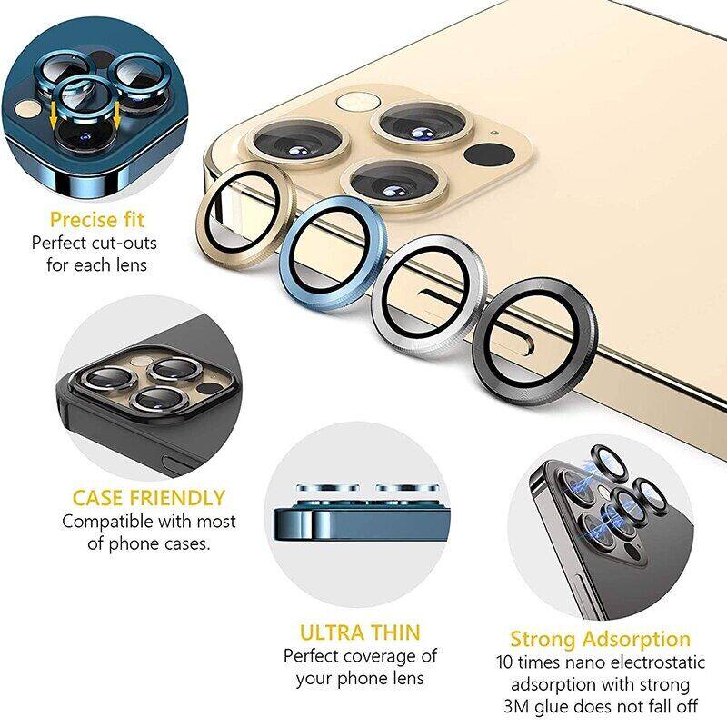 1 bộ/2 trong 1 bảo vệ máy ảnh cho iPhone 13 14 15 Pro Max 11 Pro Max 12 Pro Max 12 kính cường lực nhỏ kim loại khung bảo vệ chống trầy xước ống kính bảo vệ Bìa vòng bảo vệ ống kính máy ảnh của điện thoại