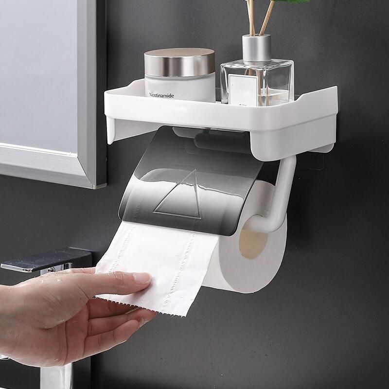 Wall Mount Roll Paper Storage Rack Multifunction Toilet Paper Holder