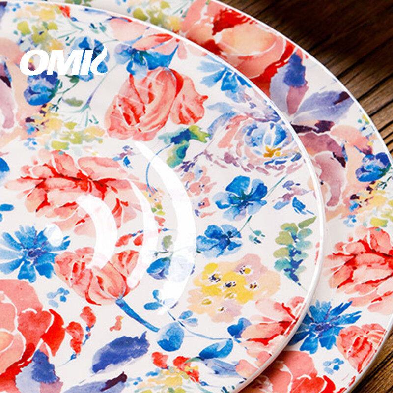 OMK Rose flower series Ceramic 10 inch Dinner Plates