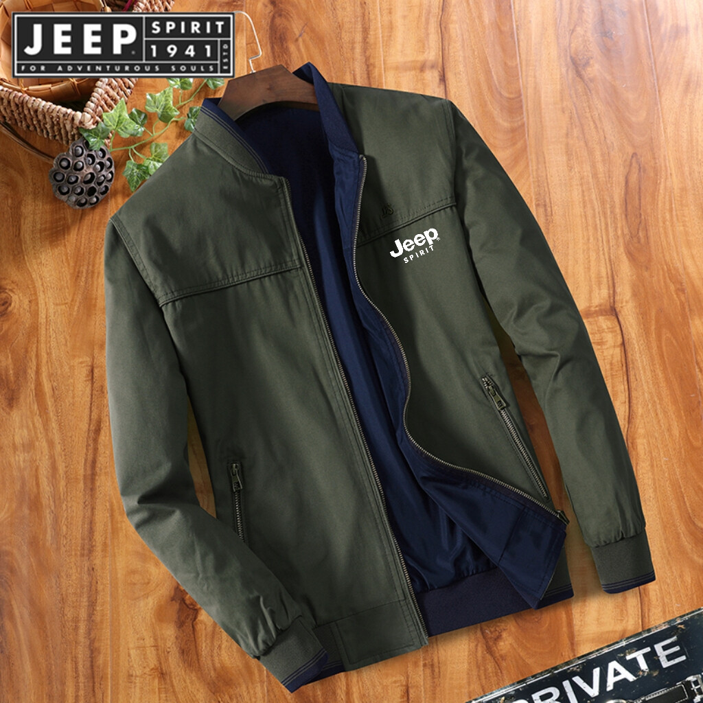 Jeep spirit 1941 estd new high quality round neck casual spring autumn large jacket middle age men's jacket thin middle age cotton double sided suit can be worn double sided