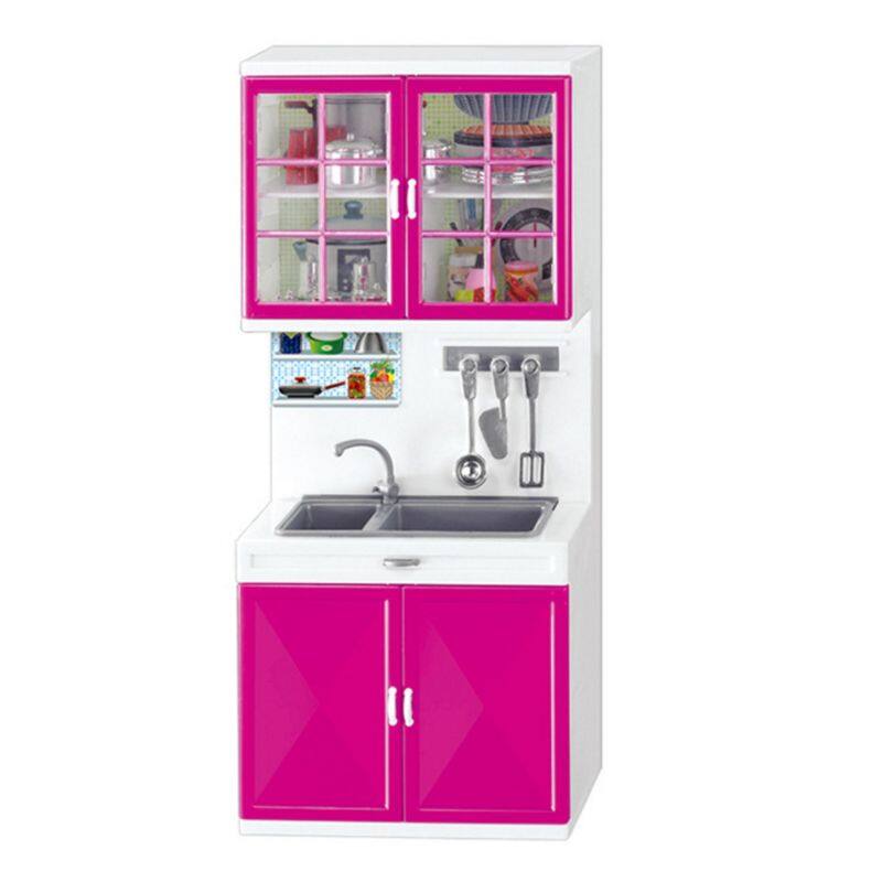Simulation Kitchen Cabinets Set Children Pretend Play Cooking Tools Mini Dolls Tableware Suits