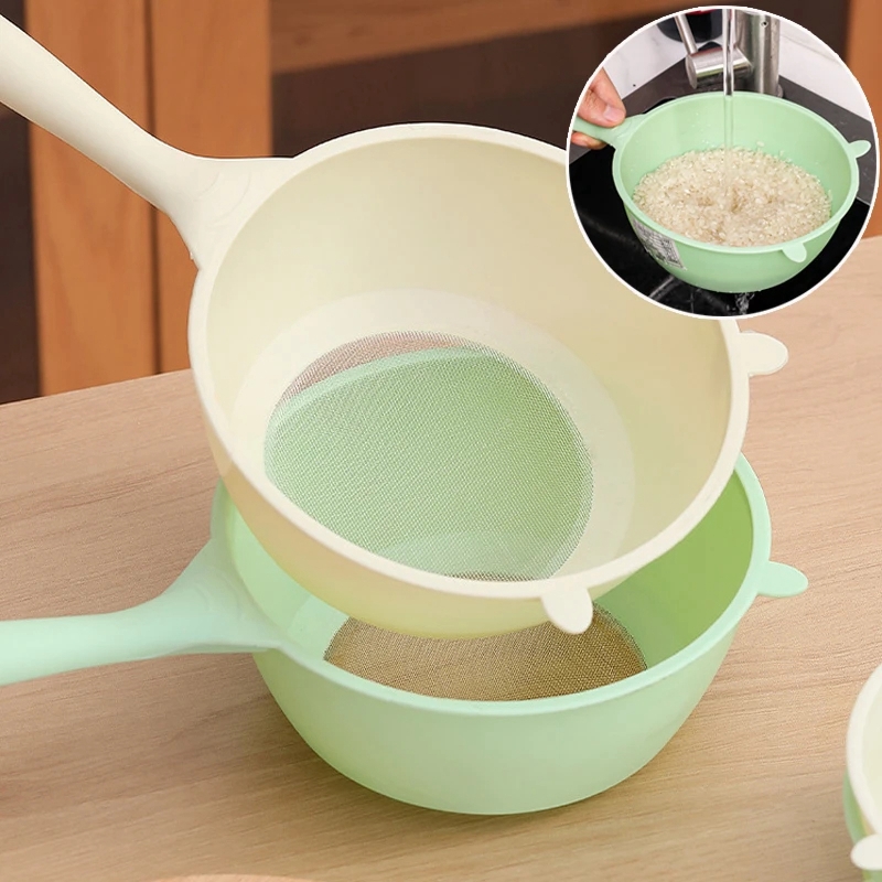 Kitchen Rice Drain Spoon with Handles Rice Sieve Plastic Colander Multifunctional Strainer Basket for Fruits Vegetables Mesh Flour Sieve