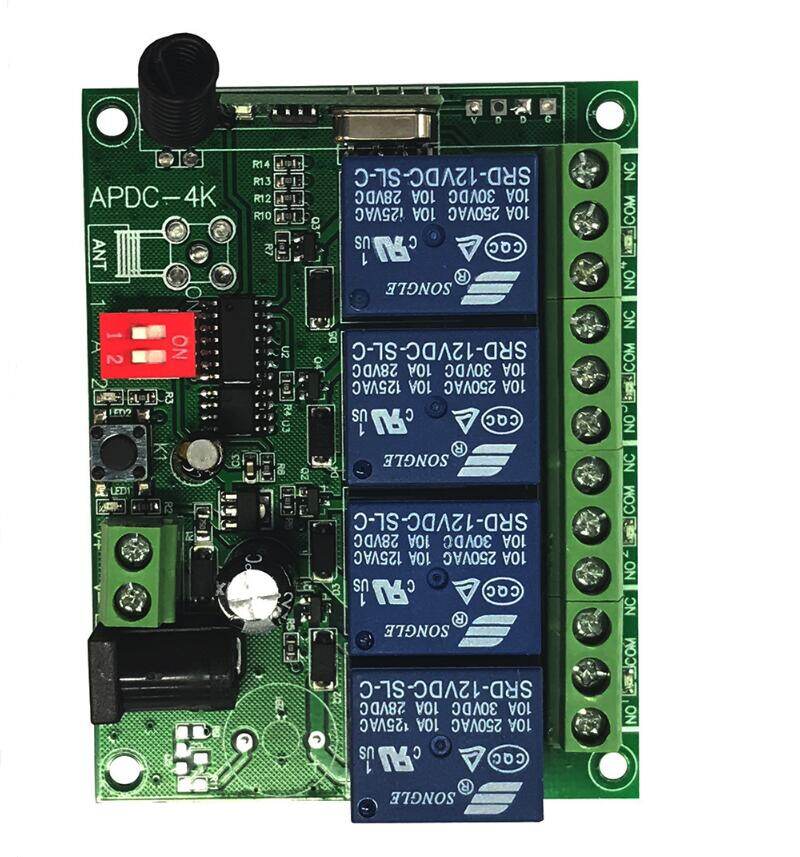 Công Tắc Rơ Le 4 Kênh DC 12V 24V 10A Bộ Thu Phát Hệ Thống Điều Khiển Từ Xa Không Dây RF Quạt/Động Cơ 433Mhz