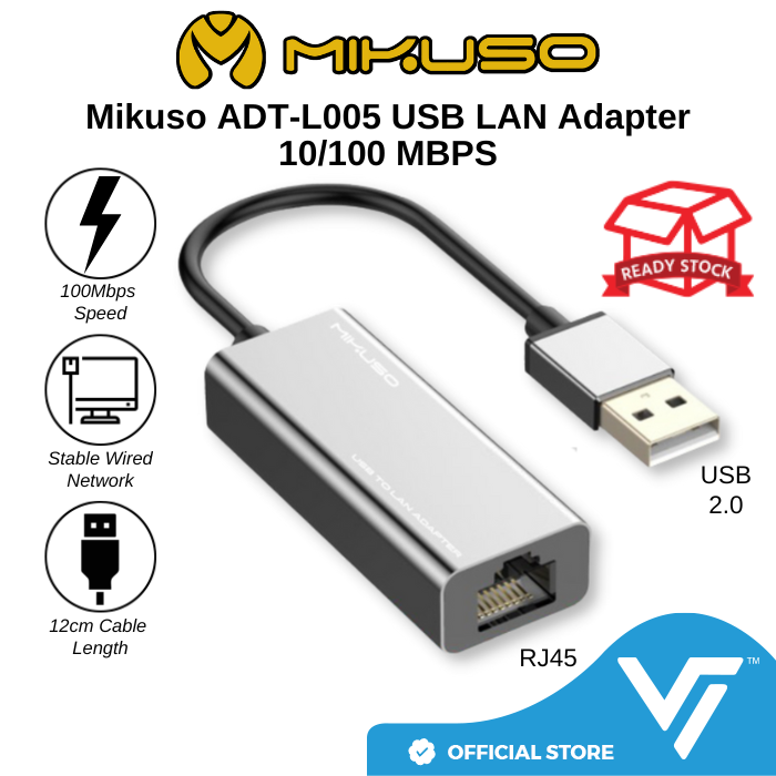 Mikuso Adt-l005 100 Mbps Usb To Rj45 Lan Network Adapter 