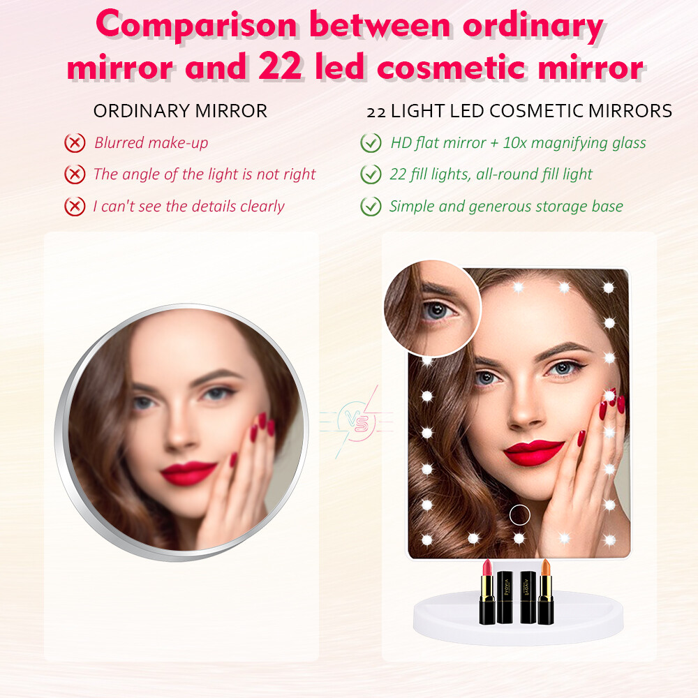 DECINIEE Vanity Lighted Makeup Mirror with 10X Magnifying Mirror 22 LED Lighted Mirror Touch Screen 180 Degree Rotation Cosmetic Mirror