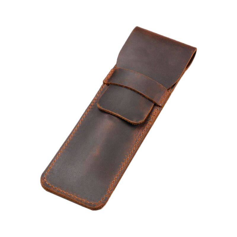Leather Pen Holder Brown Fountain Pen Pouch Pencil Holder Handmade Ballpoint Pen Protective Sleeve Cover For Office College University