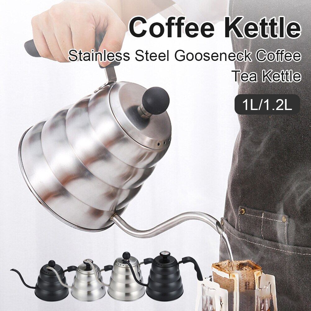 1L/1.2L Pour Over Coffee Kettle Stainless Steel Gooseneck Coffee Tea Kettle With Thermometer Ruer Handle Cloud Drip Kettle