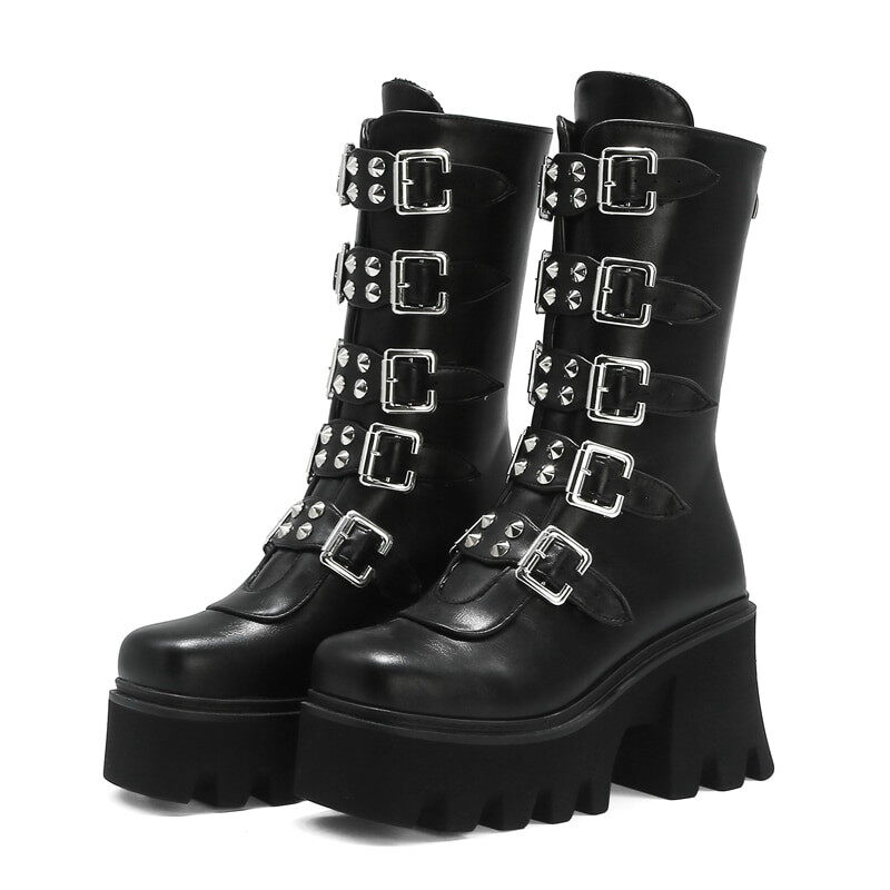 combat boots with buckles for women