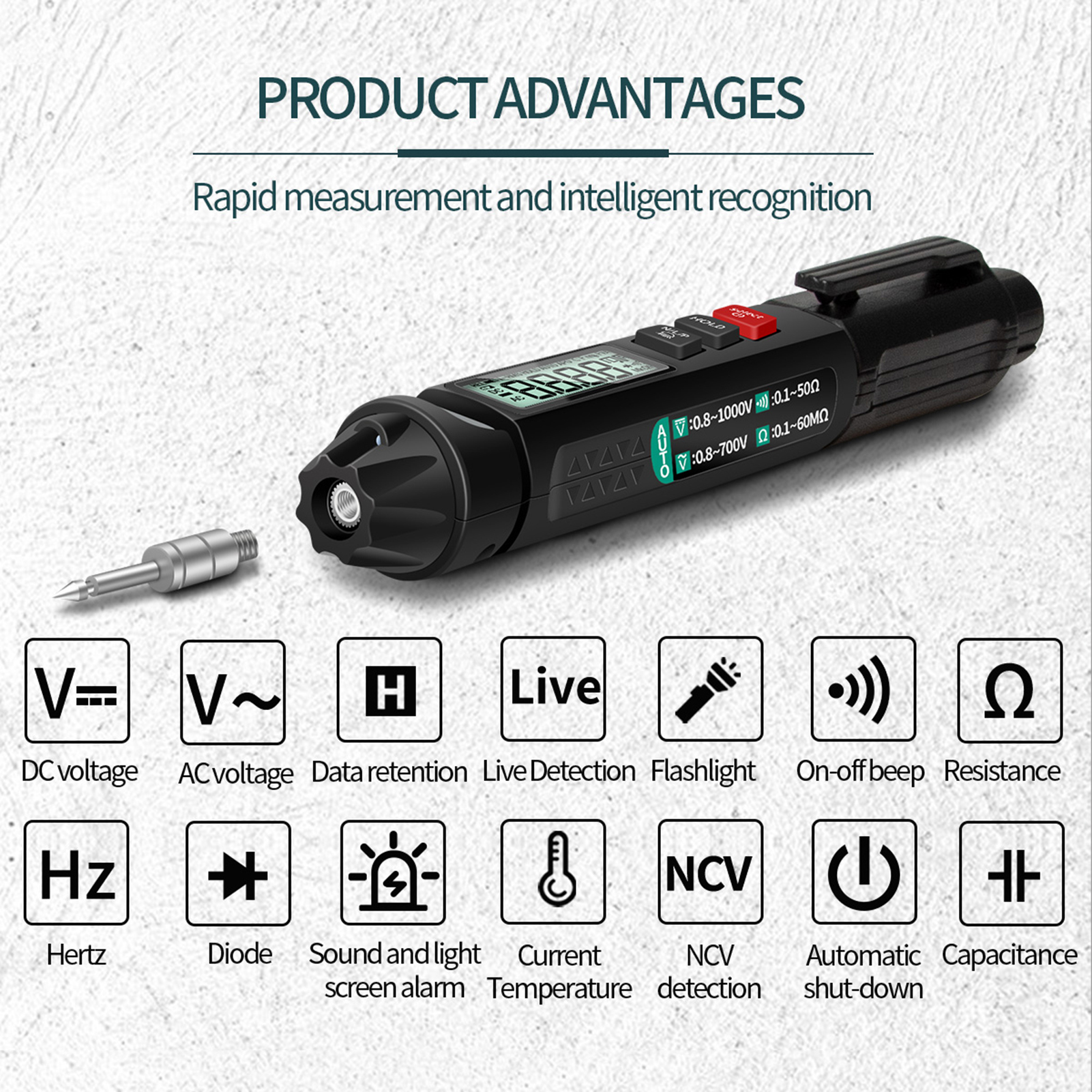 ANENG Đồng Hồ Vạn Năng Bút A3007 6000 Đếm Kỹ Thuật Số Vạn Năng Meter Tester Với Đèn Pin Đèn Nền Màn Hình LCD Tự Động Tắt NCV, Để Kiểm Tra Liên Tục Điốt Điện Dung Điện Trở Dòng Điện