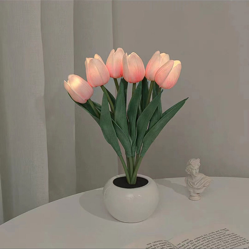 XINLANYASHE Artificial Flowers Tulip Bouquet Artificial Night Light Lamp Home Decoration Ornament Ambient Lighting Romantic Led Lamp