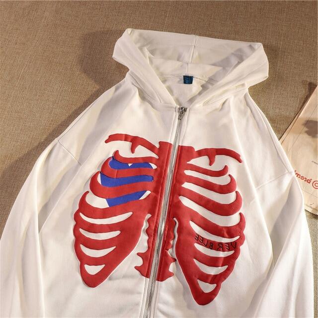 Fashion Sweatshirts Skeleton Printing Anime Men Women Long-Sleeved Zipper Hoodie Jacket Loose Streetwear Y2K Pullover