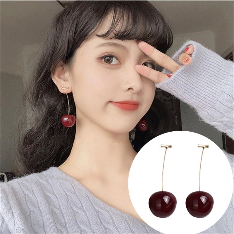 【♡Ngôi Nhà Bé Gái Đáng Yêu♡】 1 Đôi Khuyên Tai Hoa Anh Đào Thời Trang Hoa Quả Dài Dễ Thương Phong Cách Hàn Quốc Cho Nữ