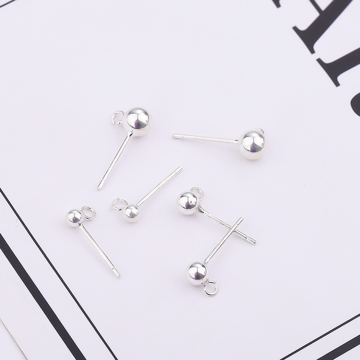 4Pcs 3mm/4mm/5mm Ball Beads Head Pins 925 Sterling Silver Stud Earring Pins For Diy Charm Earrings Jewelry Findings Accessories