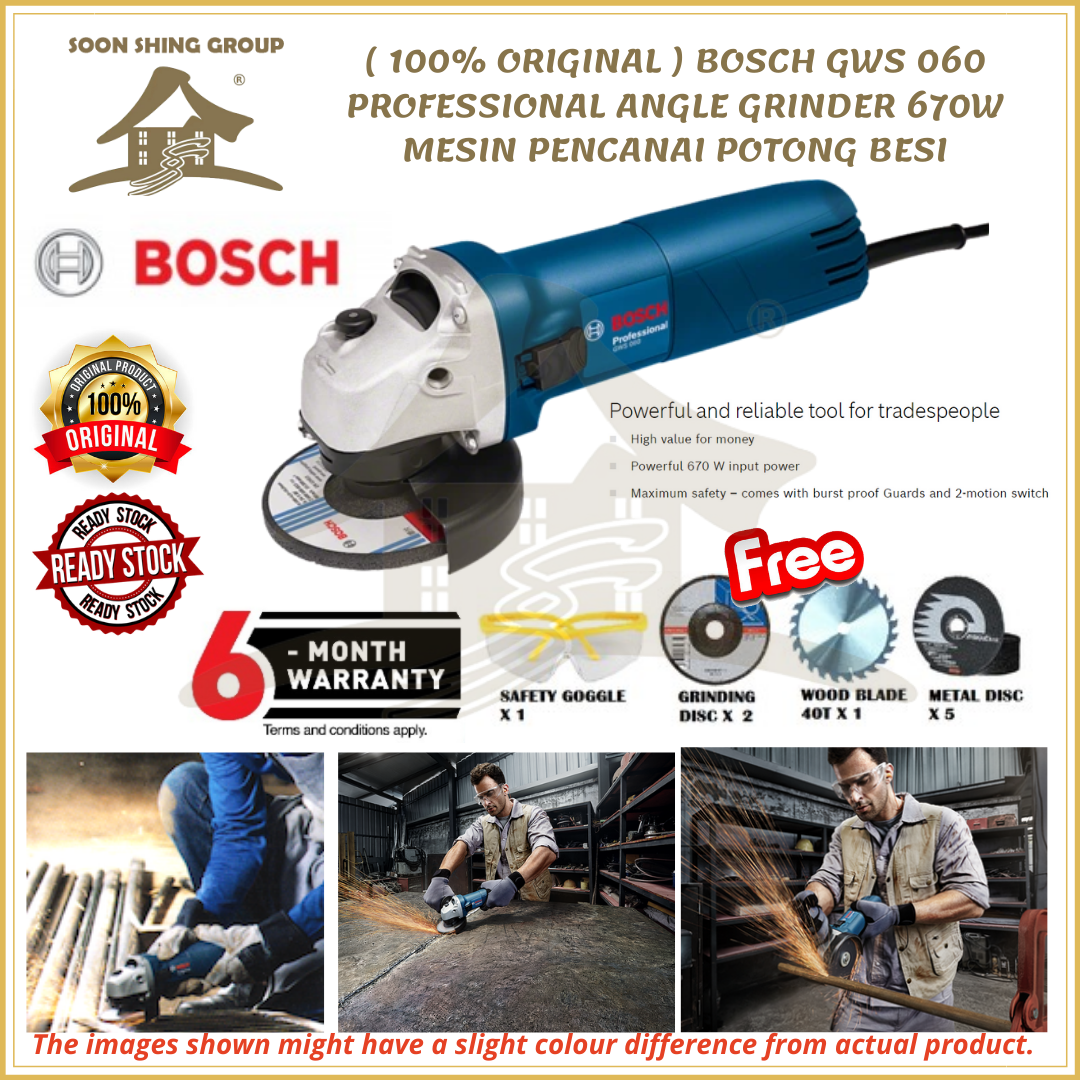 100 Original Bosch Gws 060 Professional Angle Grinder 670w Mesin Pencanai Potong Besi Lazada