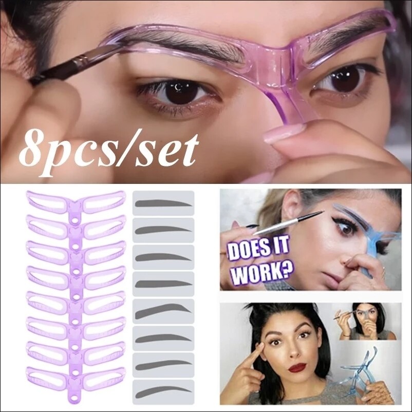 8PCS Eyebrow Shaper Makeup Template Eyebrow Grooming Shaping Stencil Kit DIY Reusable 8 in1