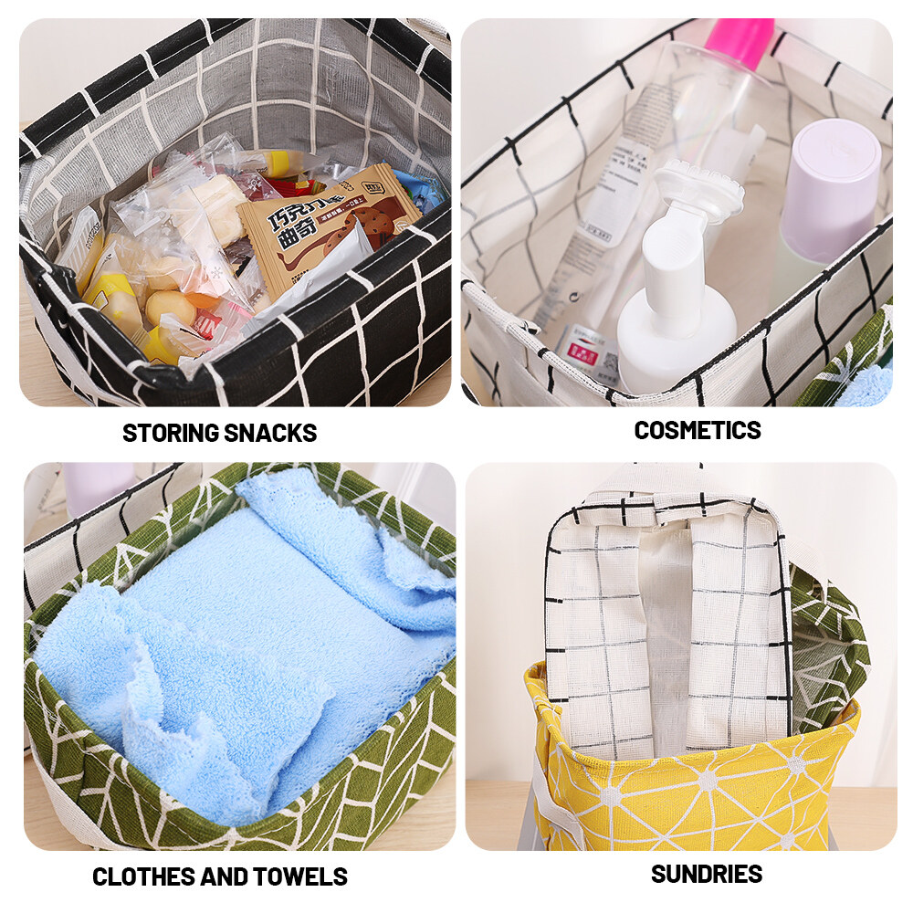 Foldable Storage Box Dormitory Sundries Storage Box Household Cotton Linen Fabric Desktop Storage Basket Cosmetic Organizer