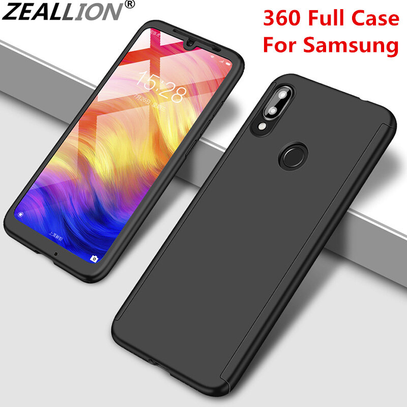 Zeallion for  Samsung Galaxy A50 A30 A10 A40 A70 A60  Case Solid Color 360 Degree Full Body Protective Case Hybrid PC Hard +Tempered Glass