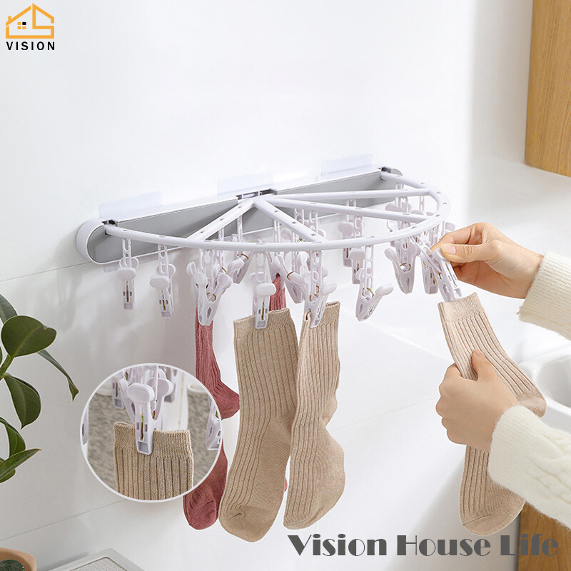 Vision Giá Phơi Đồ Gia Dụng Giá Treo Đồ Lót Có Thể Gập Lại Nhiều Kẹp Vớ Gắn Tường Giá Để Đồ Không Cần Đục Lỗ Giá Phơi Đồ Phòng Tắm Ban Công Gấp Gọn Treo Tường