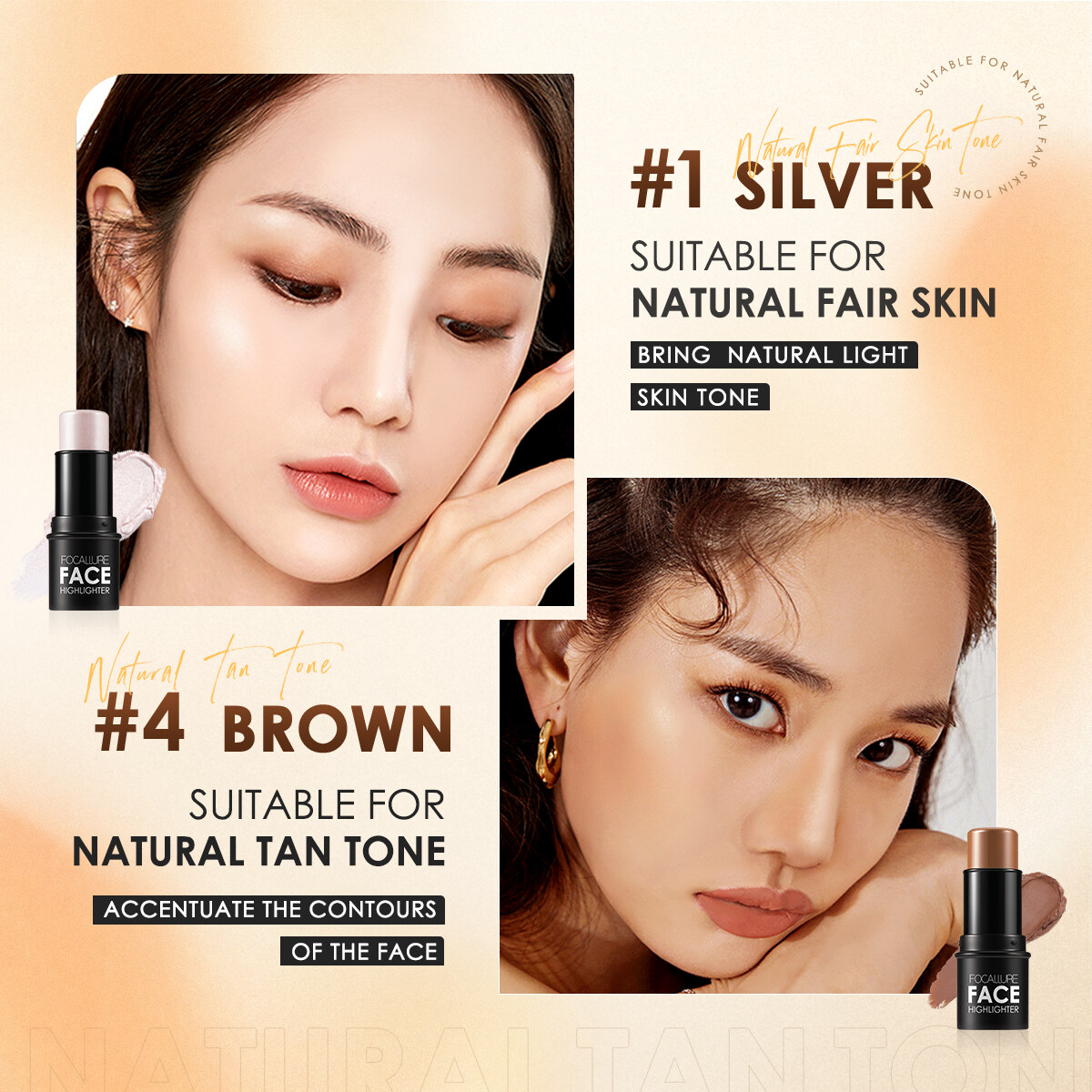 FOCALLURE 4 farben Optional Aufhellen Bronzer Make-Up Highlighter Kontur_voghion.com