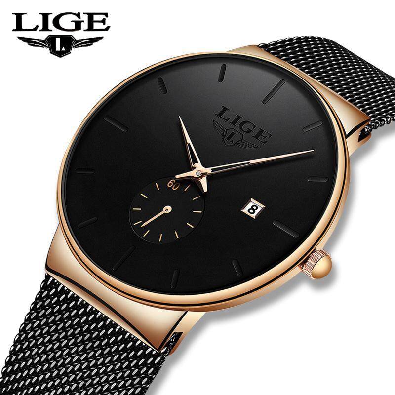 LIGE Mens Watch Ultra thin Waterproof Stainless Steel Strap Fashion Casual Analog Quartz Jam Tangan Lelaki Malaysia