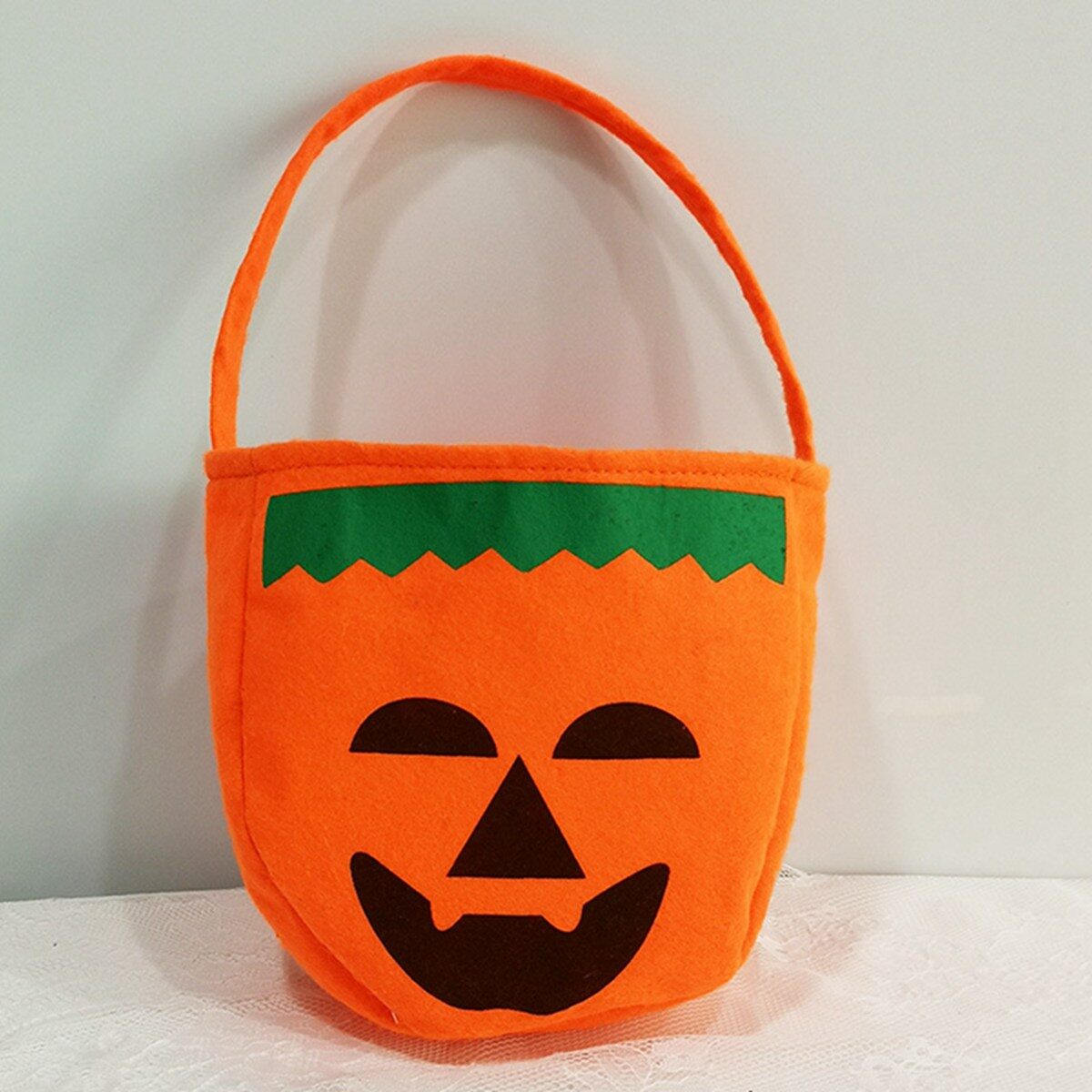 Halloween Pumpkin Bag Portable props three-dimensional non-woven bag candy bag Halloween products Green-edged pumpkin bag