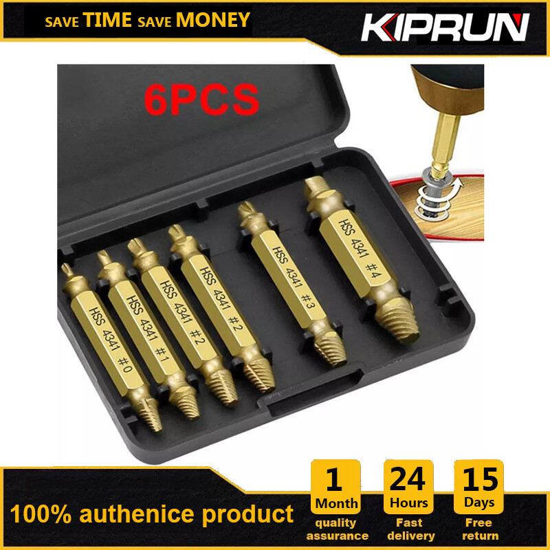 KIPRUN 6 Pcs / Set Double Side Damaged Screw Extractor Drill Bits Out Crimping Bolt Remover Tool