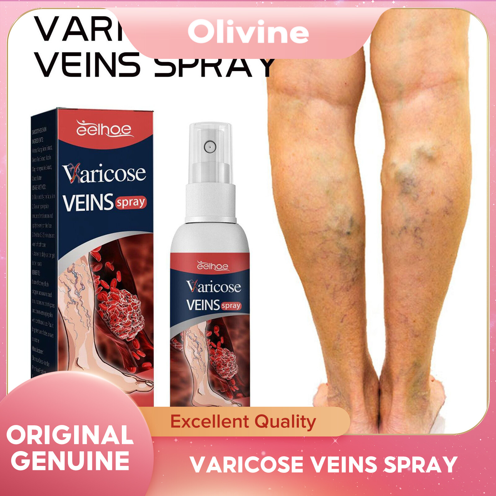 Eeloue obturation venous massage spray quzhang repair pain relief pest foot care venous relaxation spray natural care for varicose veins and spider Chinese herbal medical spider vein removal spray