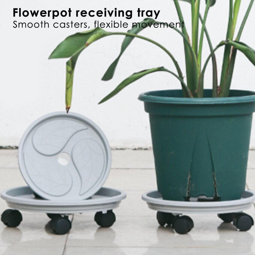 2 Pack 13" Grey Plant Caddy Round Movable Planter,Plant Dolly With