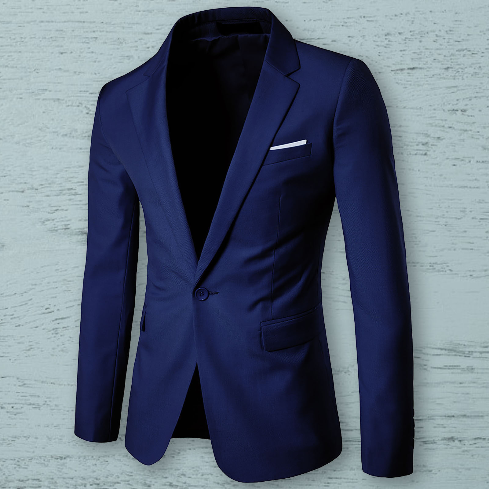 Người đàn ông Blazer cúc đơn màu trơn cổ áo bẻ dáng ôm ngoại cỡ túi áo khoác com lê cho văn phòng
