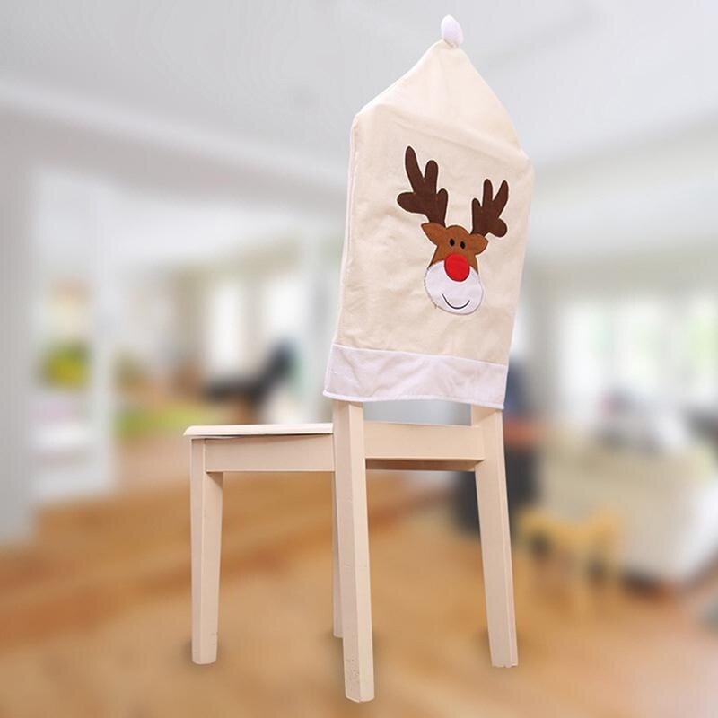 【iloverosemerry】hristmas Hat Chair Cover Xmas Santa Claus Deer Elk Dining Chair Covers for
