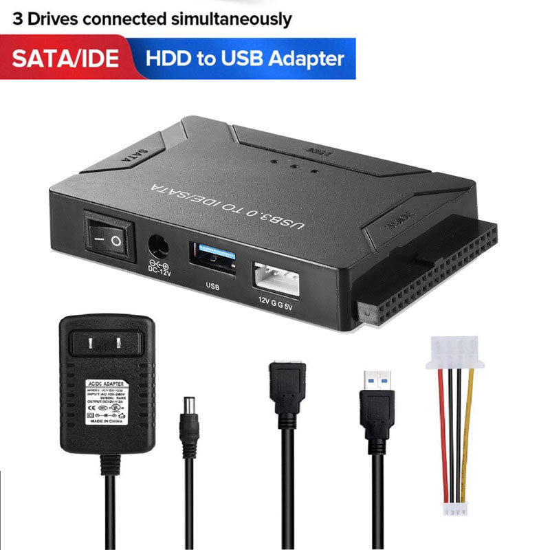 Hdd hard disk drive converter usb3.0 to sata/ide hard drive adapter with cable for 2.5inch/3.5inch external hard disk case box drive hdd ssd for pc laptop-eu plug -set